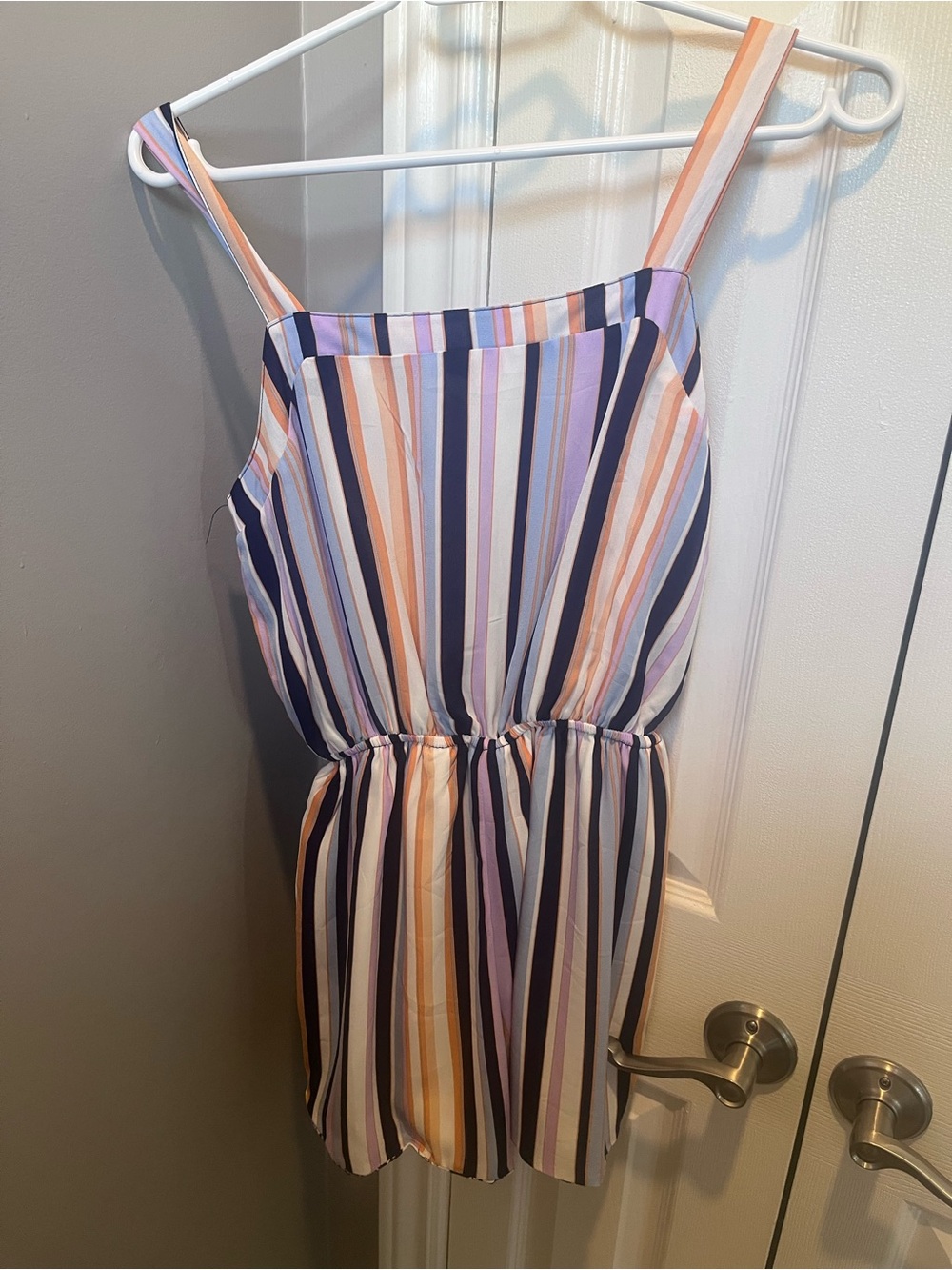 Striped Knit Romper in Navy, Lavender & Peach - Kids